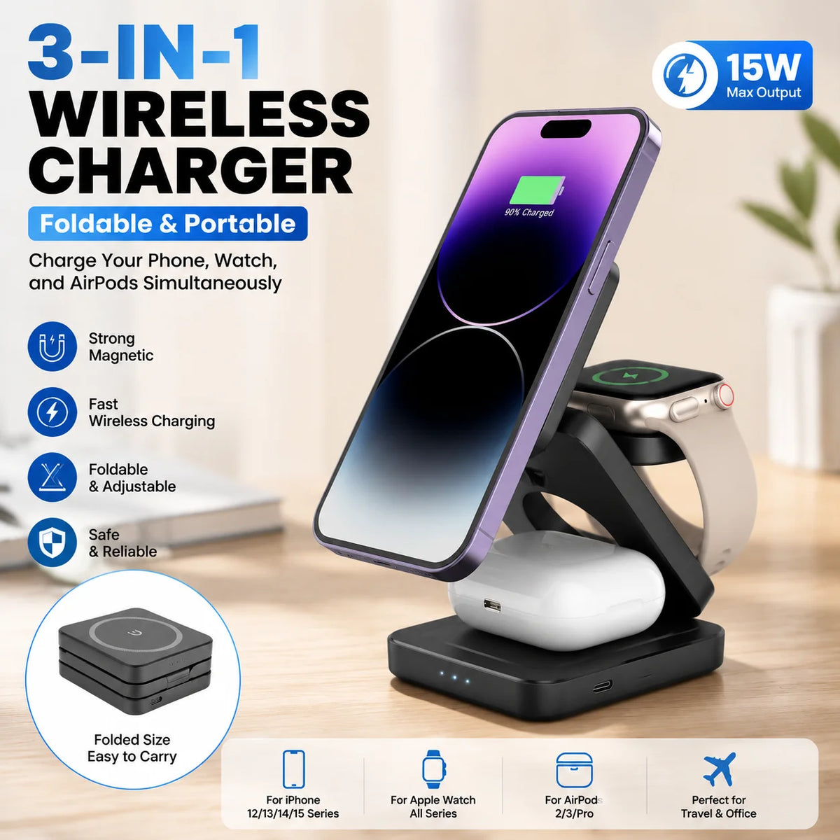 Versatile 3 in 1 Wireless Charger